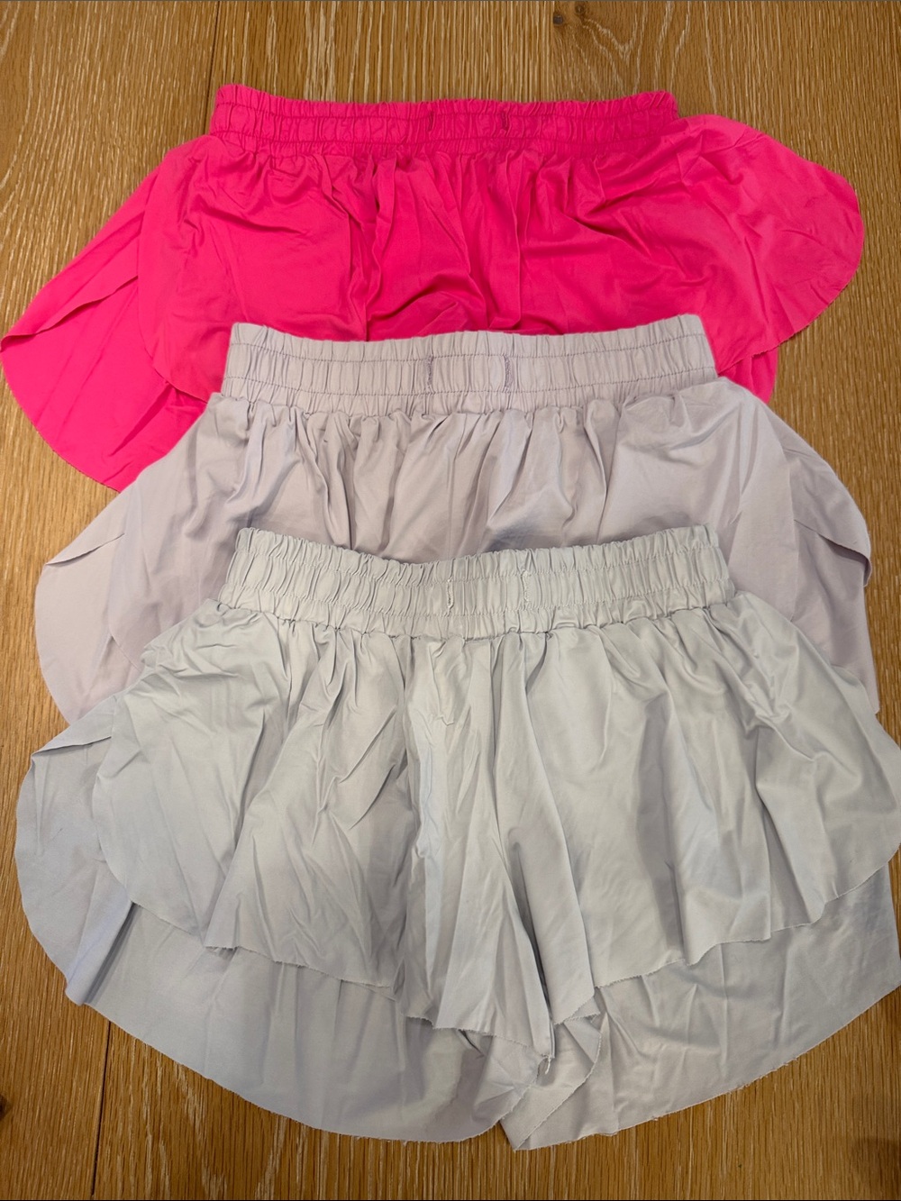 Amazon Girls' Layered Ruffle Shorts in Hot Pink and Light Gray